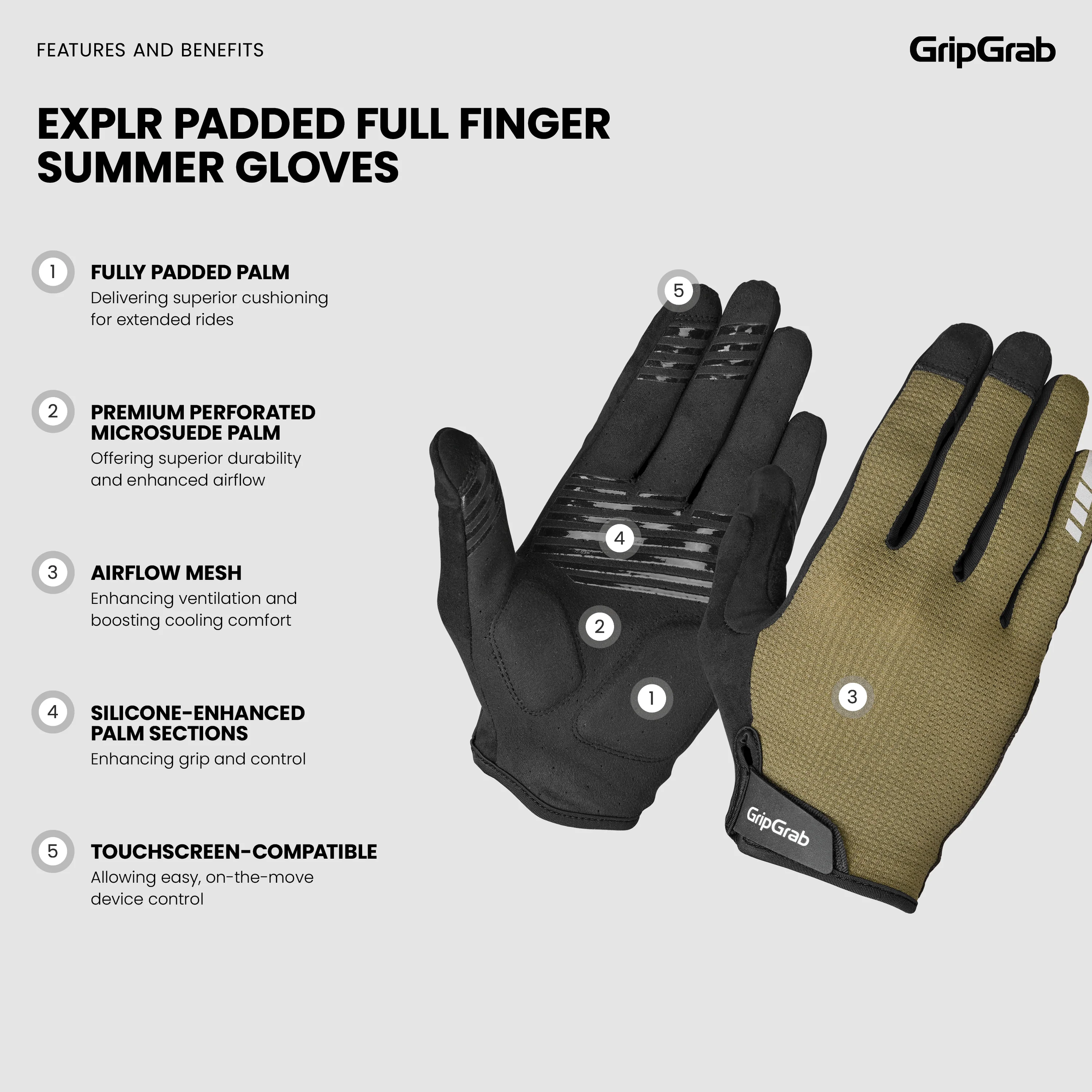 EXPLR Padded Full Finger Summer Gloves - Image 6