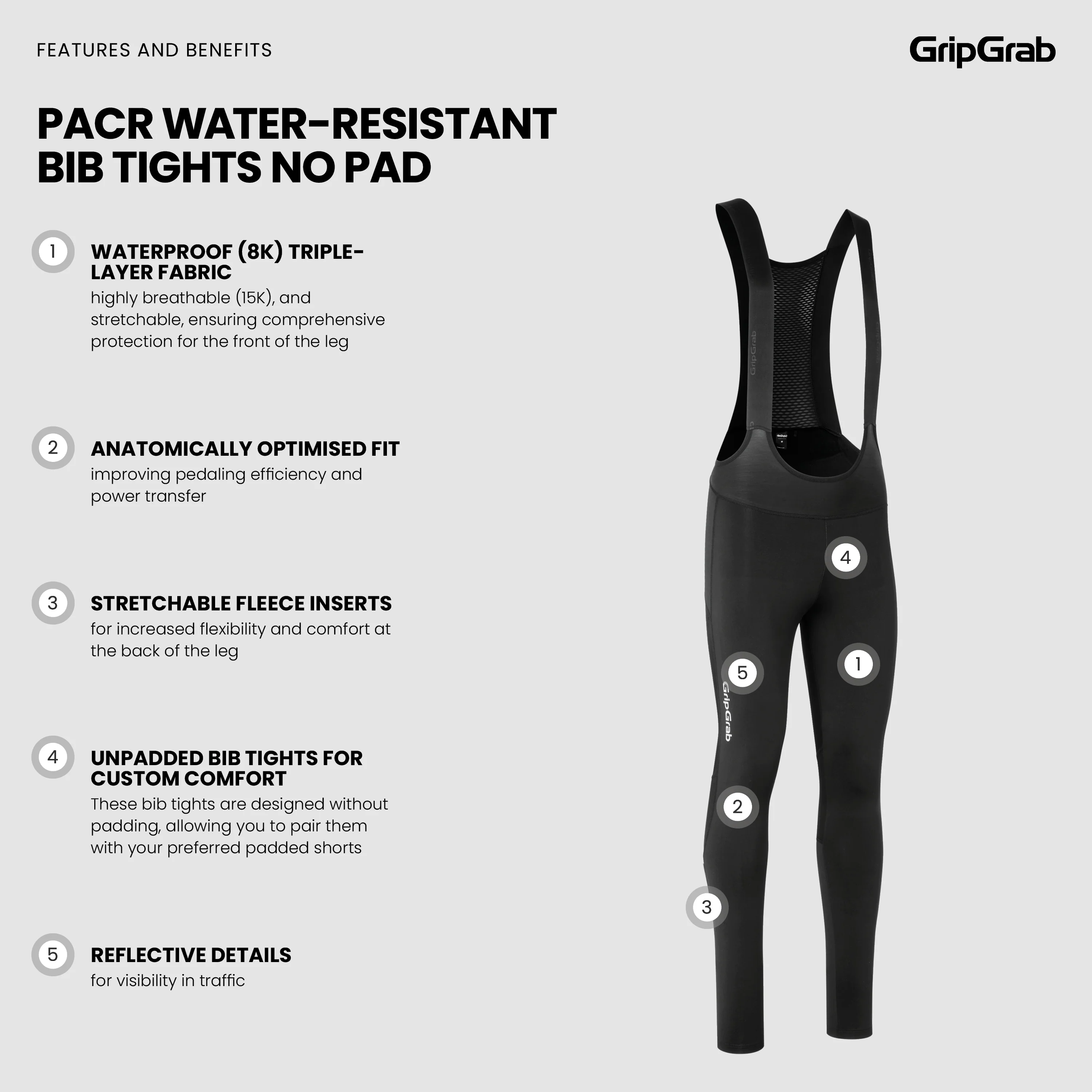 PACR Water-Resistant Bib Tights No Pad - Image 5