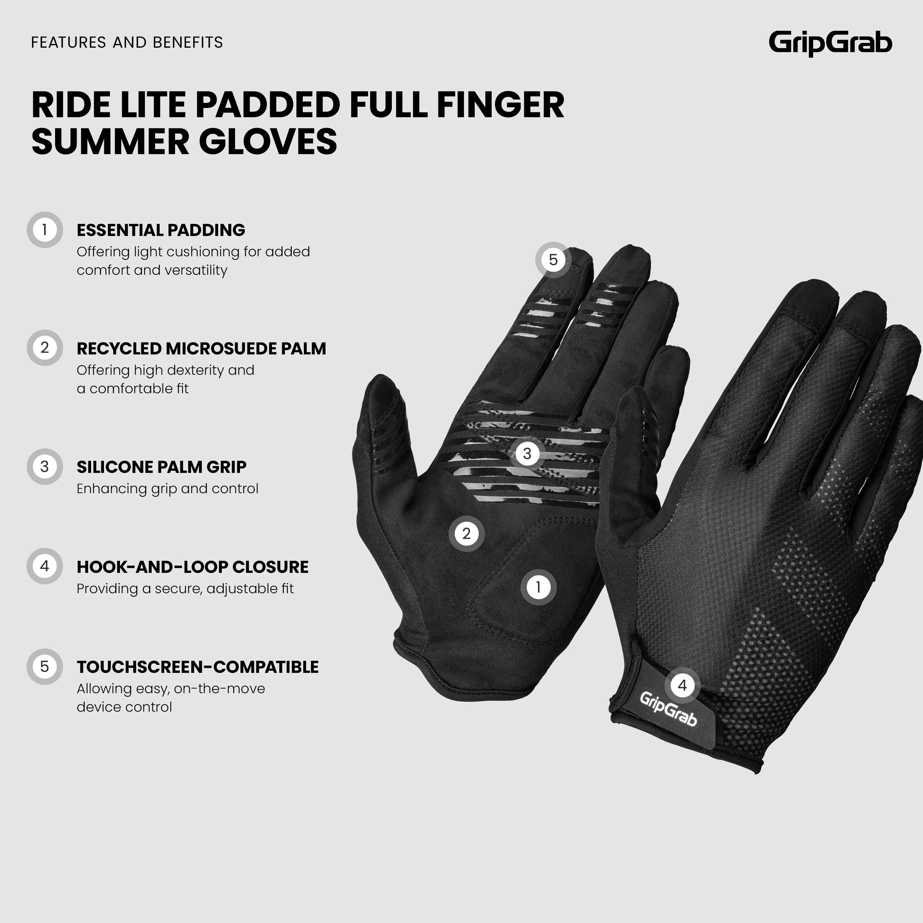 RIDE Lite Padded Full Finger Summer Gloves - Image 5