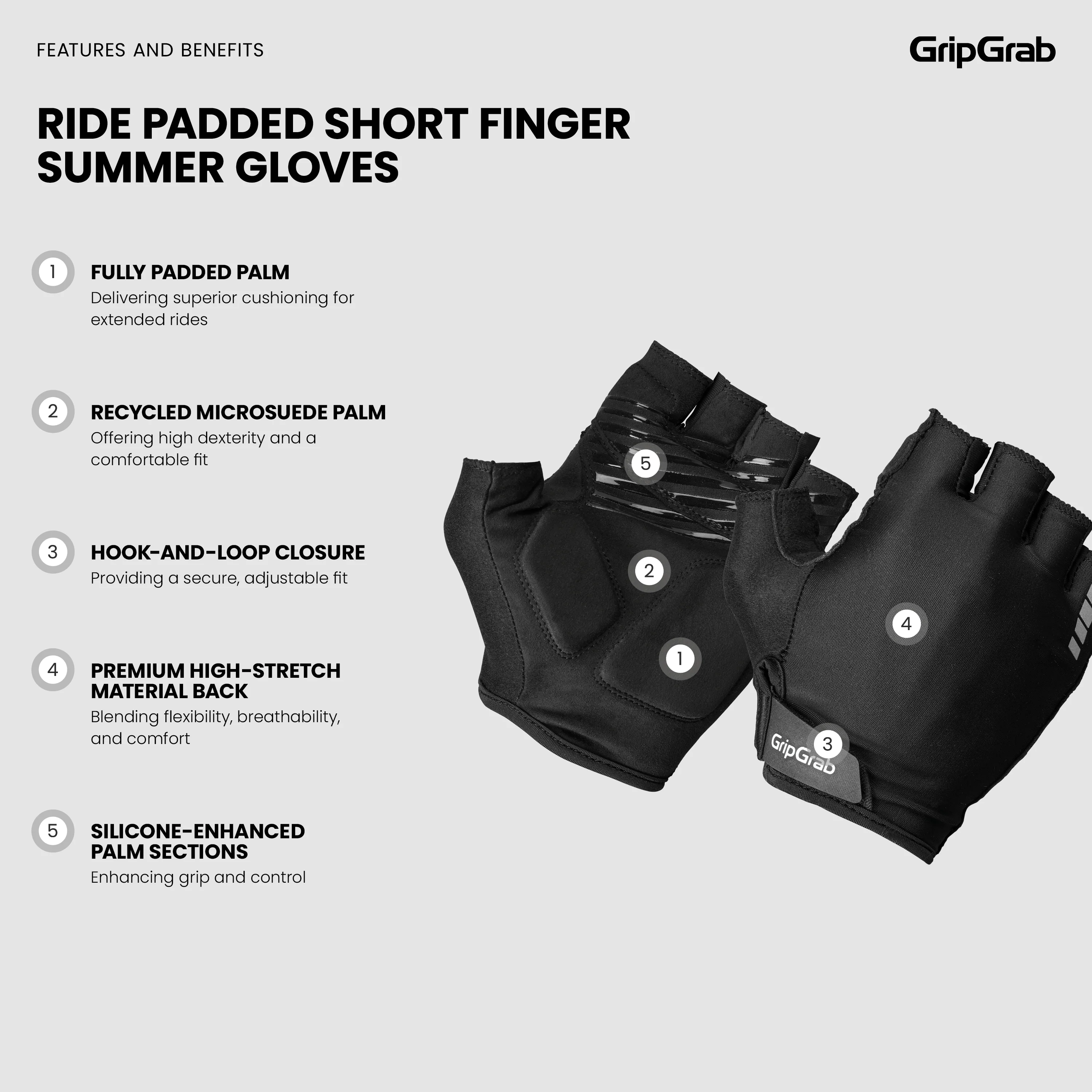 RIDE Padded Short Finger Summer Gloves - Image 6