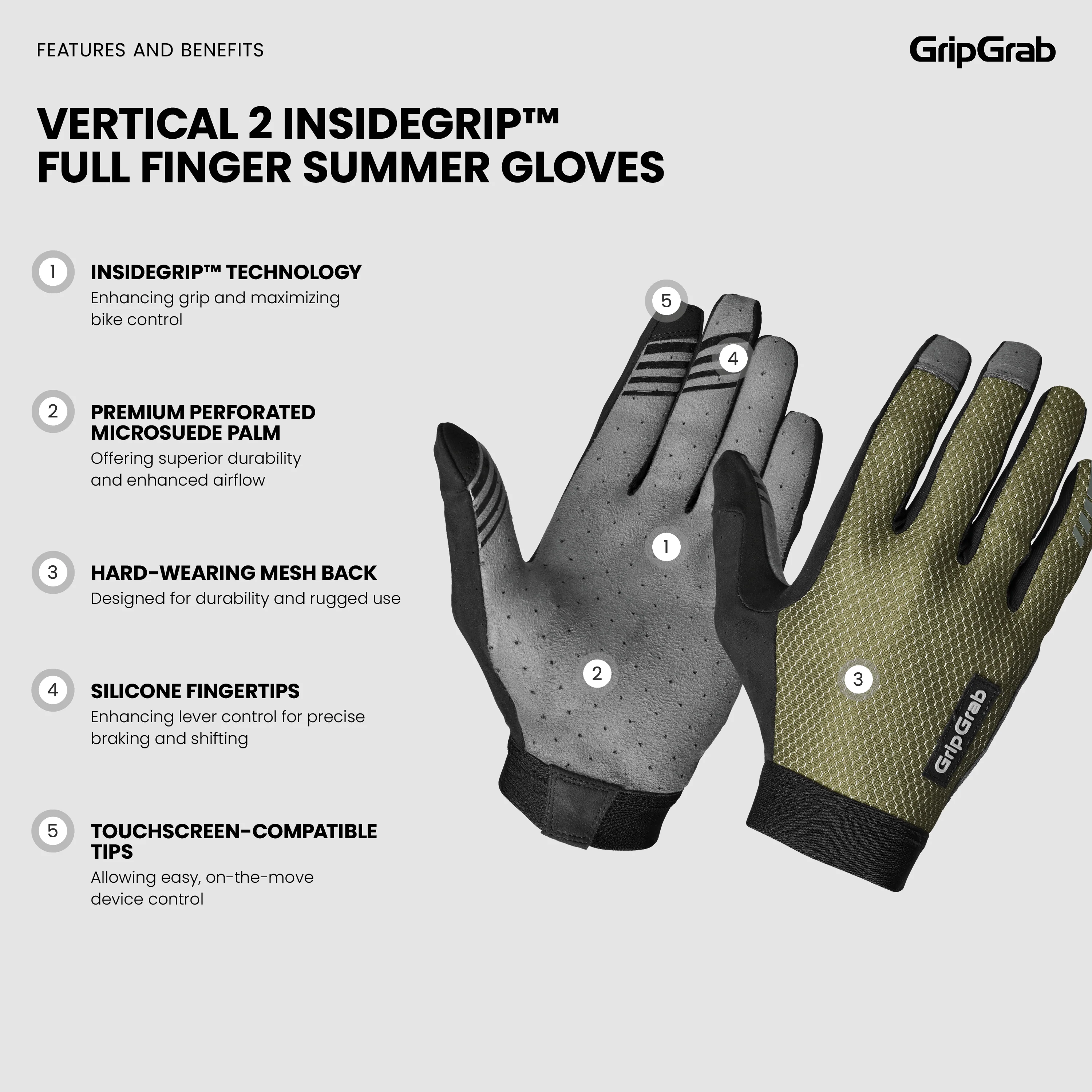 Vertical 2 InsideGrip™ Full Finger Summer Gloves - Image 6