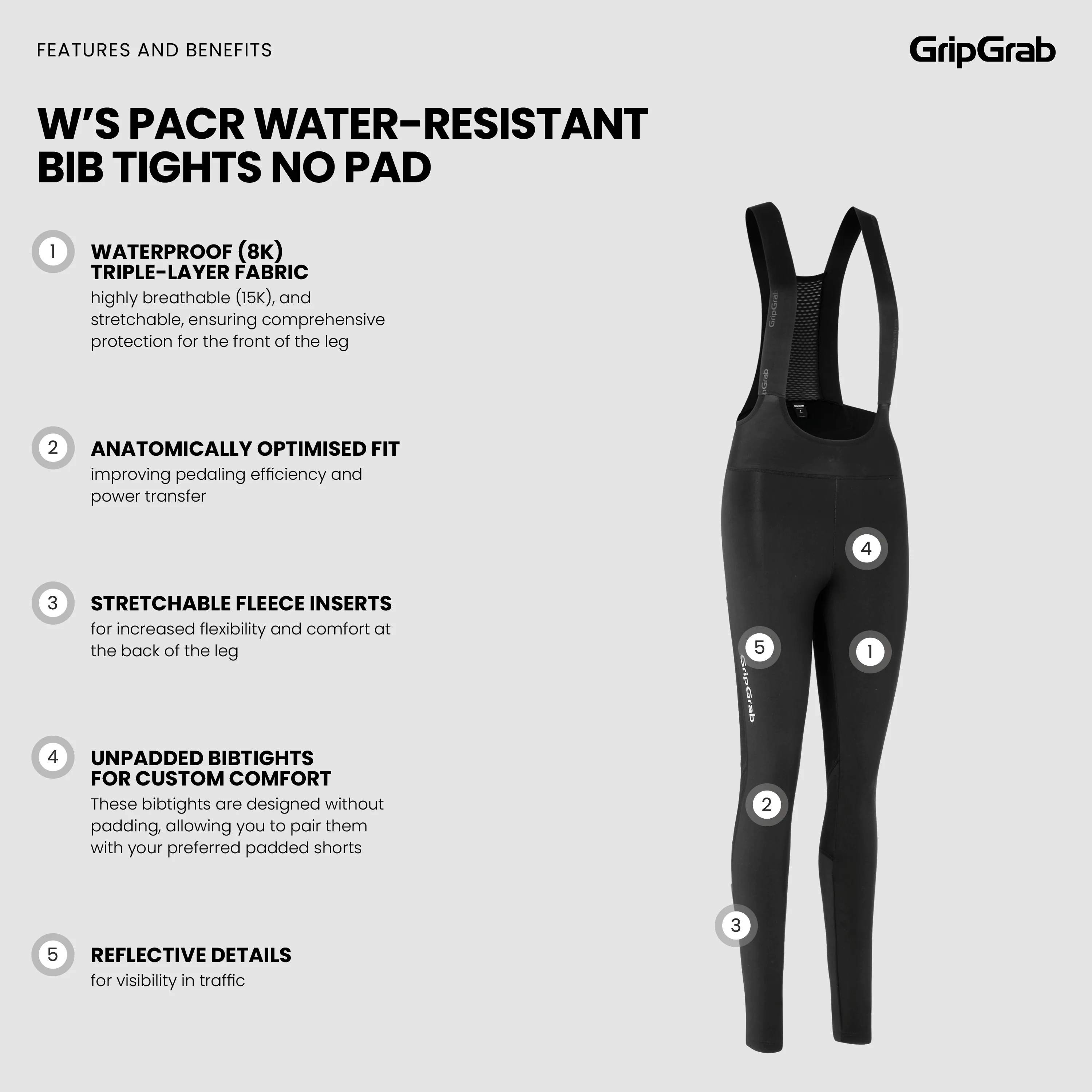 Women's PACR Water-Resistant Bib Tights No Pad - Image 5