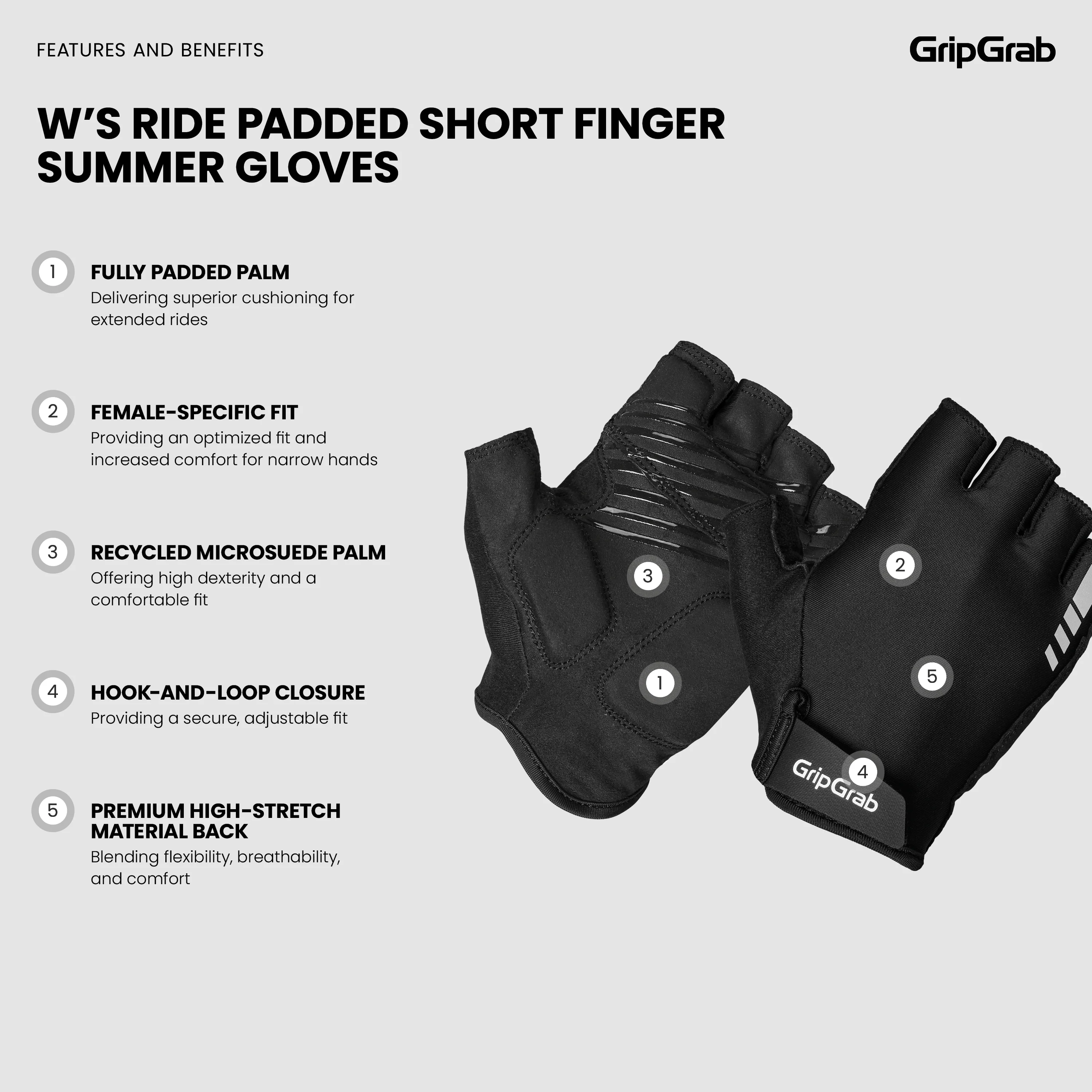 W's RIDE Padded Short Finger Summer Gloves - Image 6